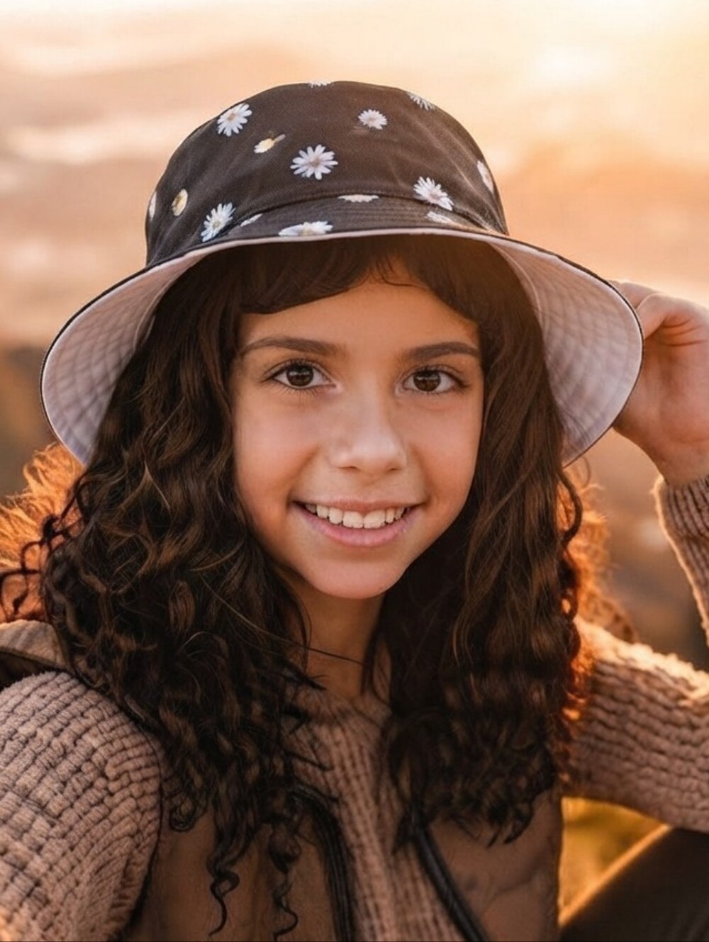 Alice+Olivia Reversible Daisy Floral White & Black Bucket Hat Kids/Pre-Teen